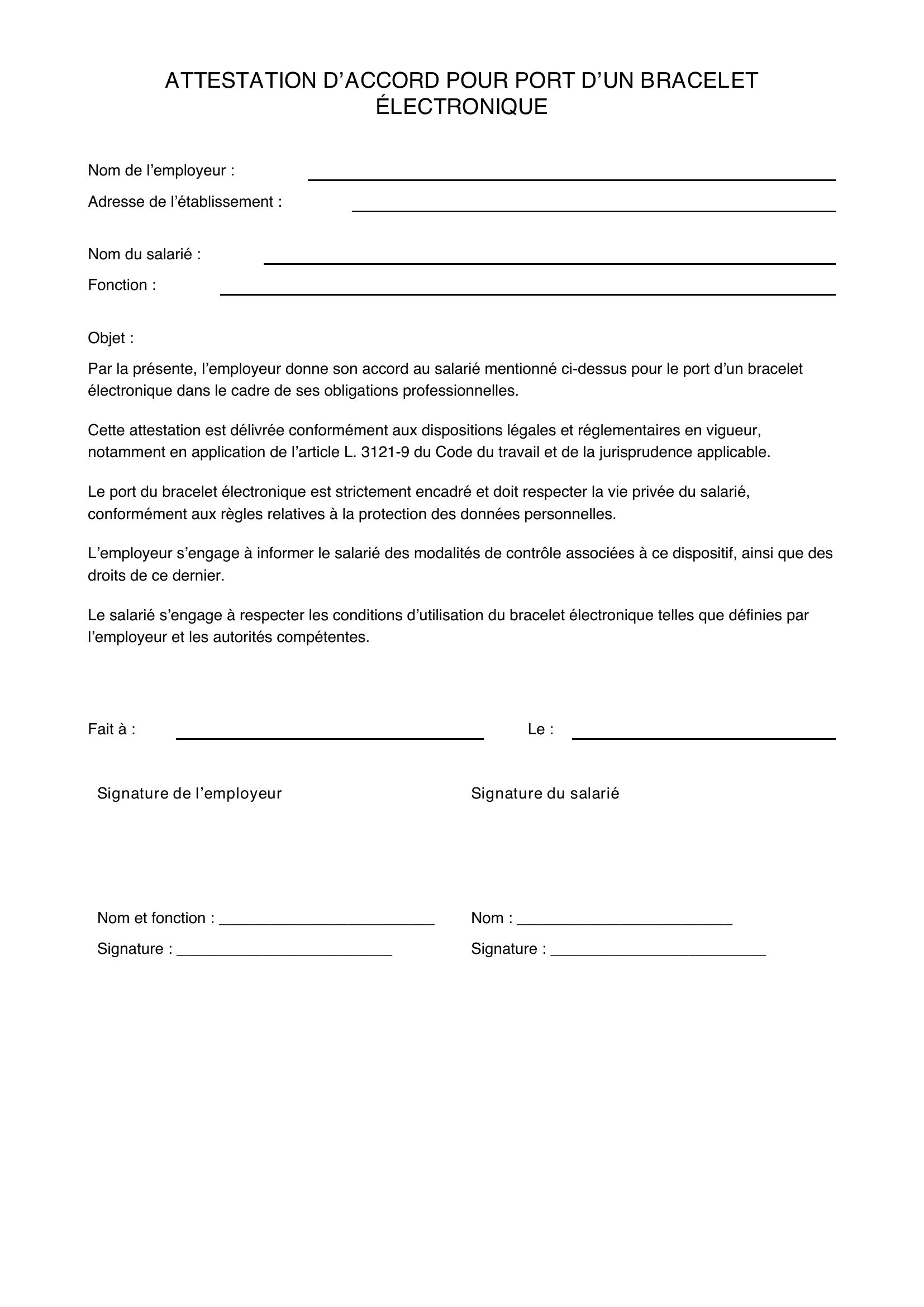 Attestation Accord Bracelet Électronique
