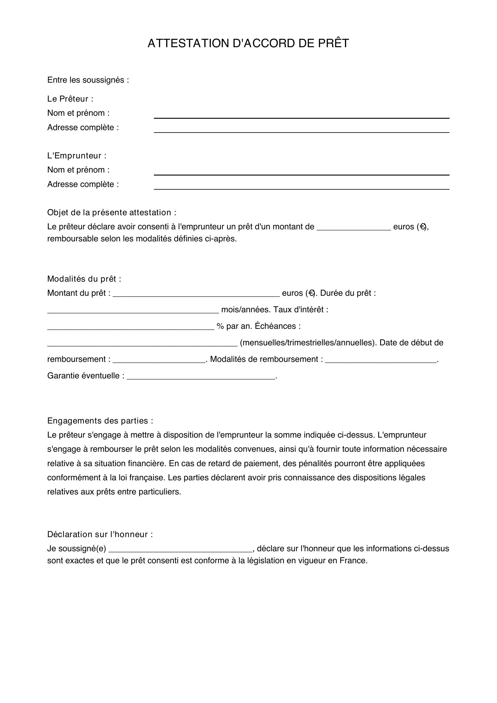 Modèle Attestation Accord De Prêt
