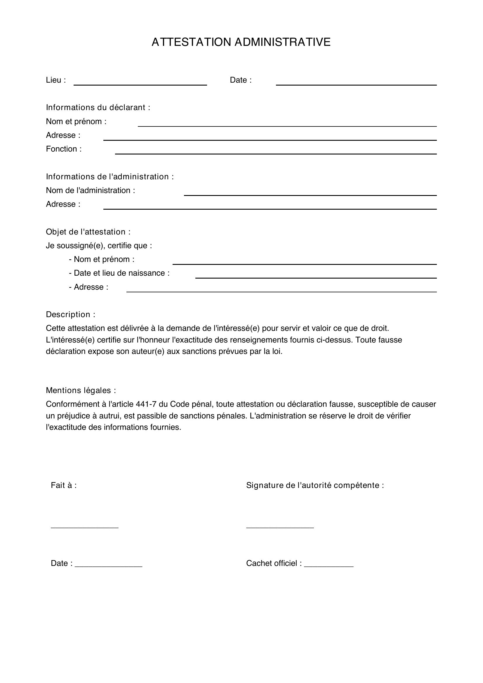 Attestation Administrative