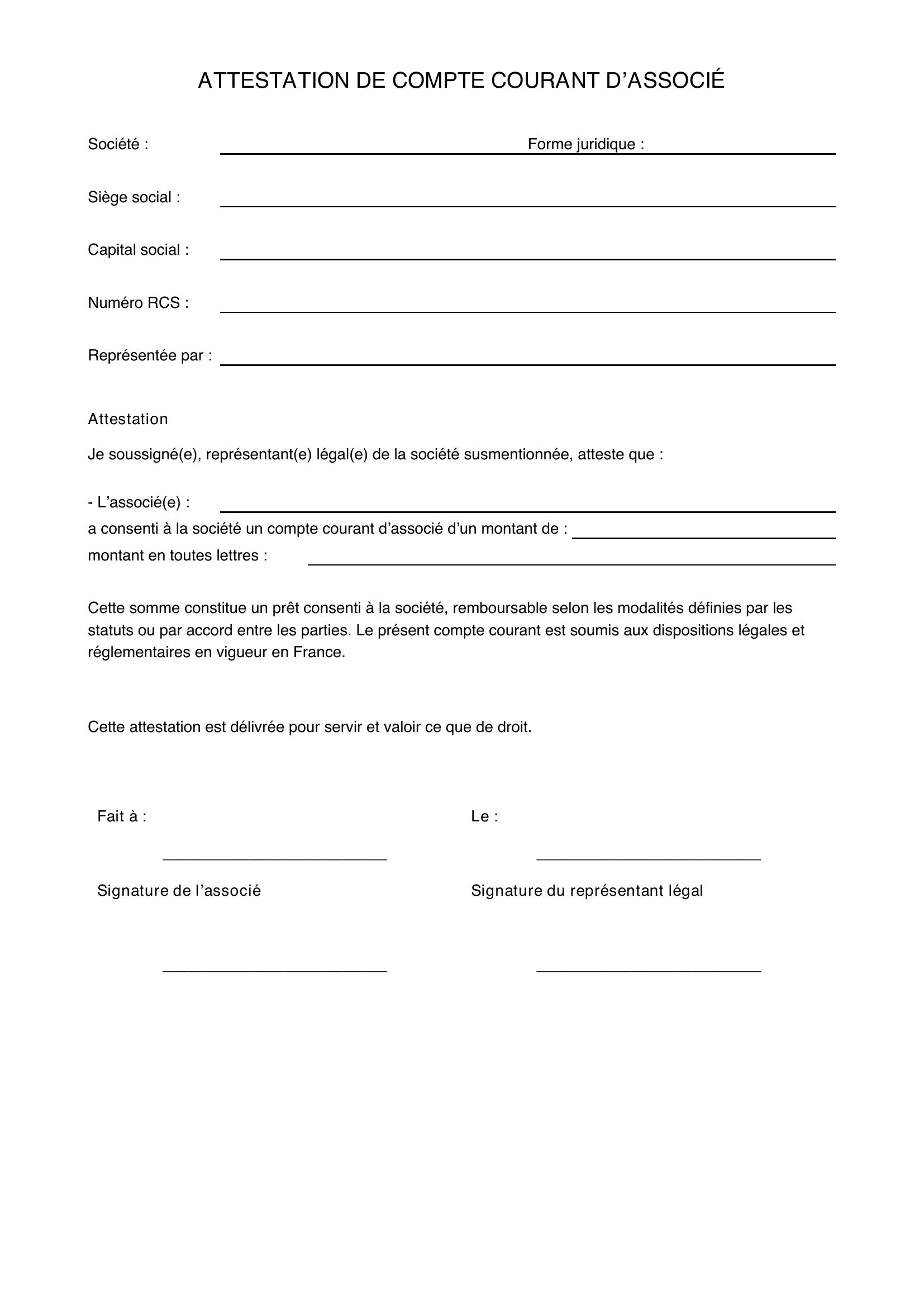 Attestation Compte Courant Associé