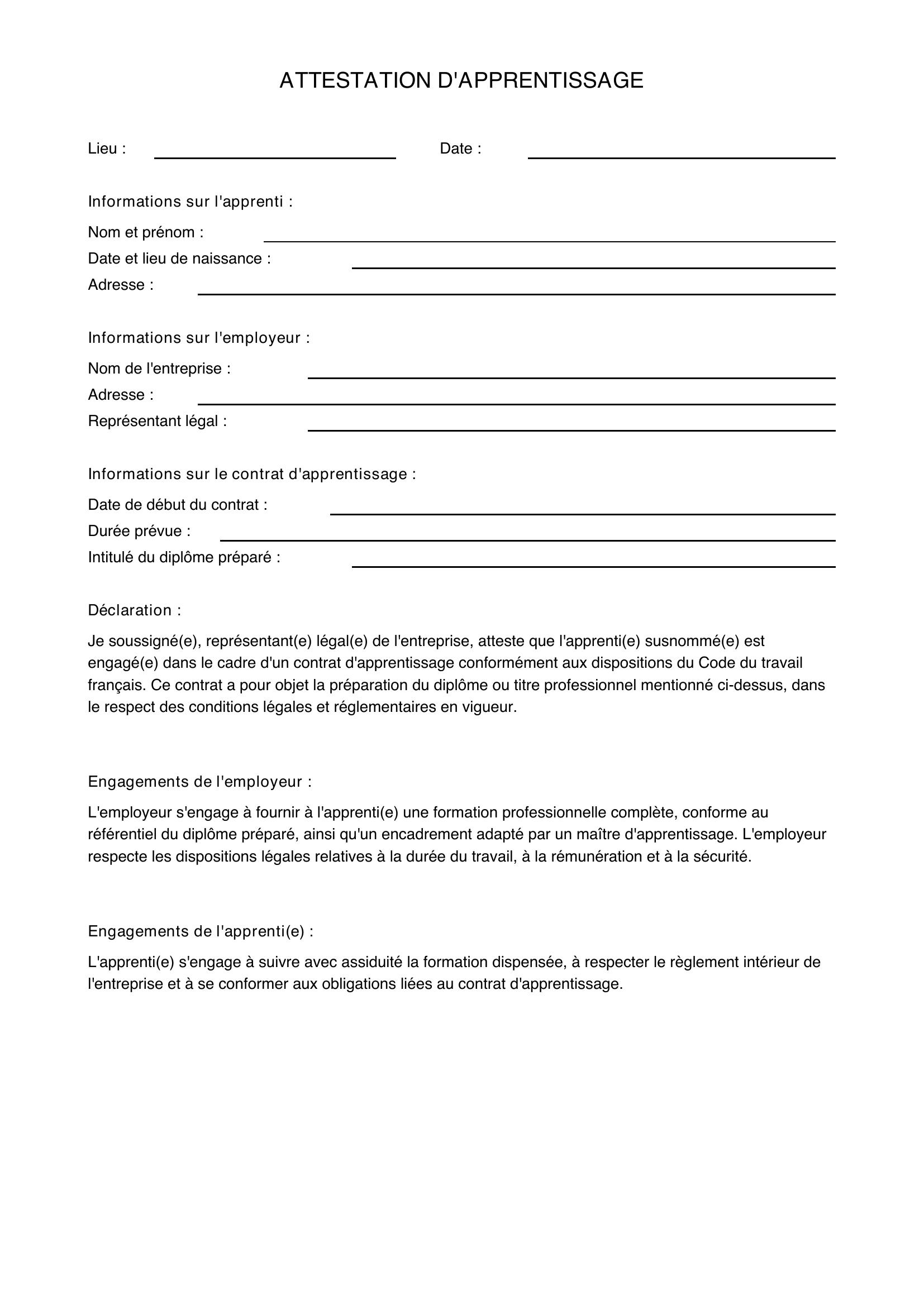 Attestation D'Apprentissage