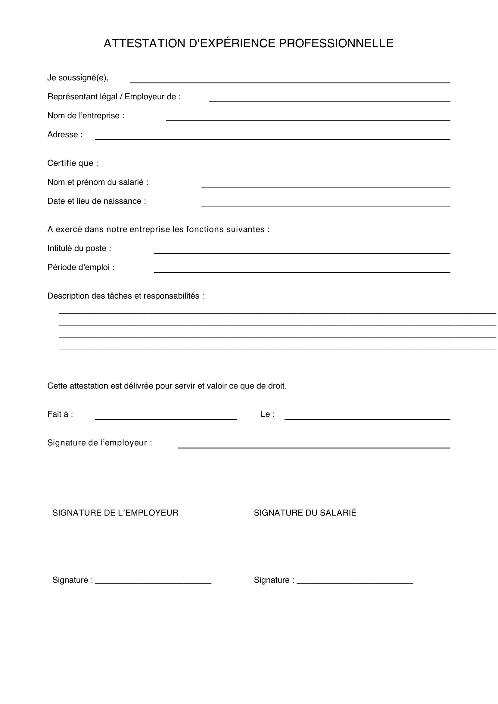 Attestation D'Expérience Professionnelle