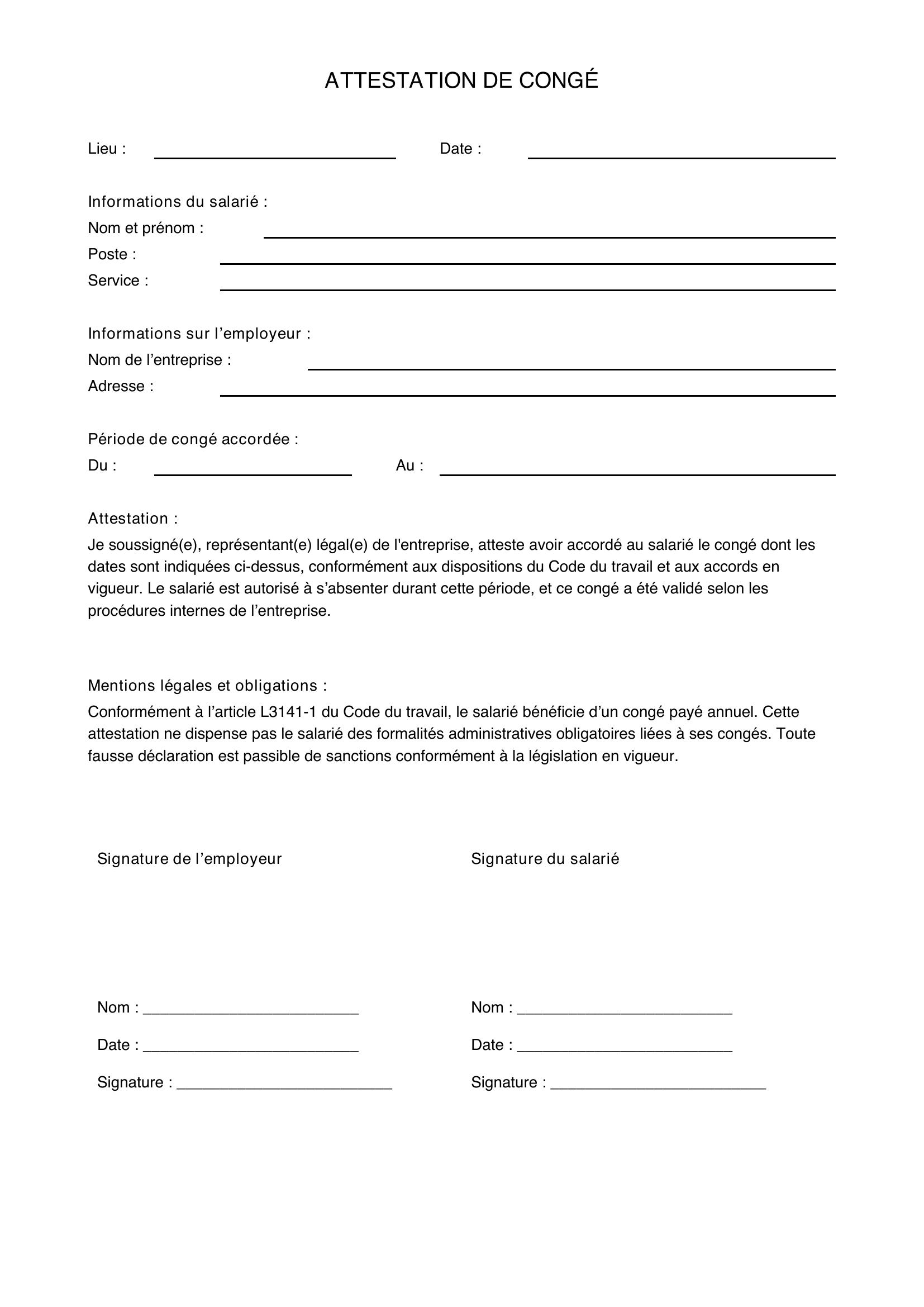 Attestation De Congé