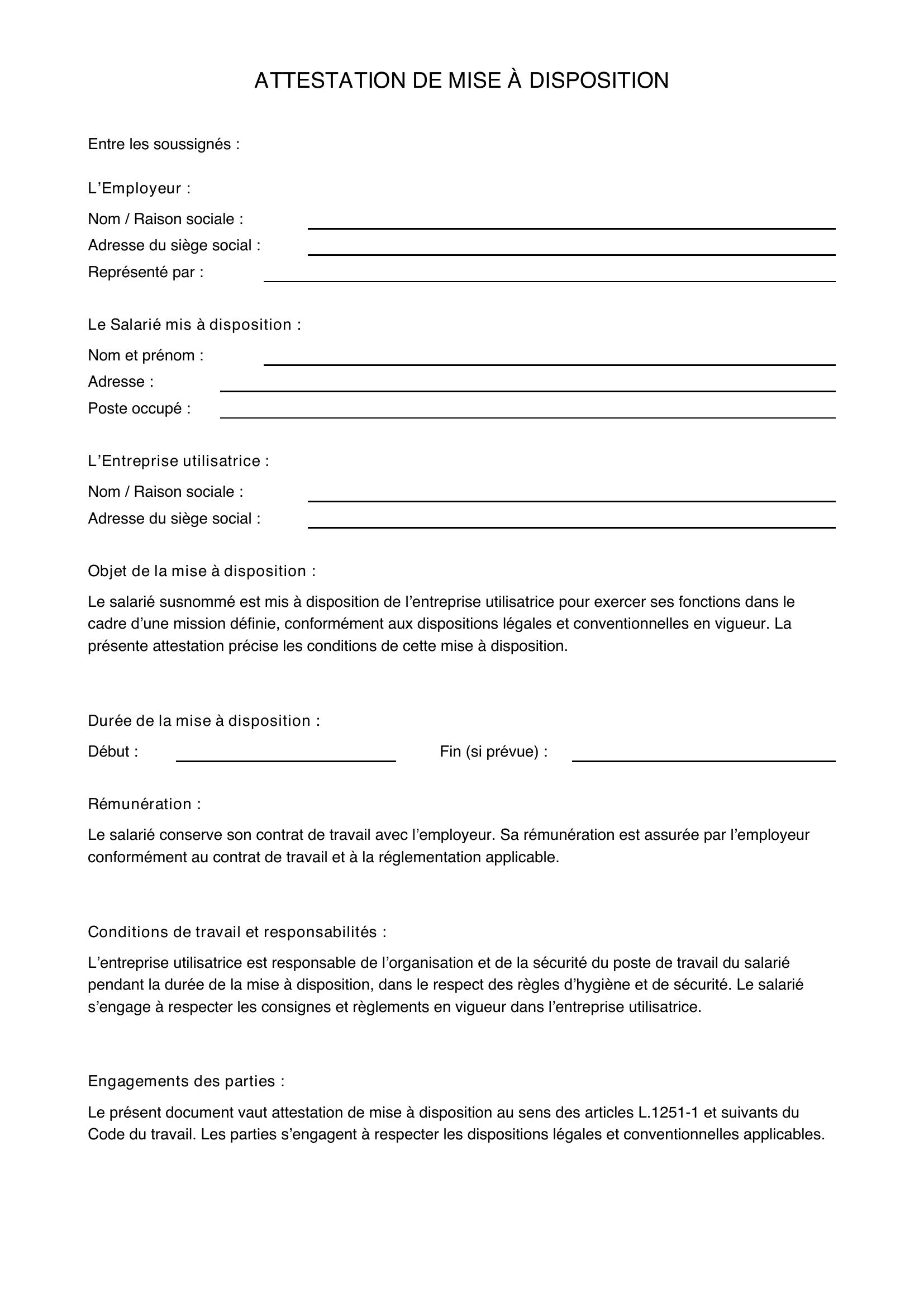 Attestation De Mise À Disposition