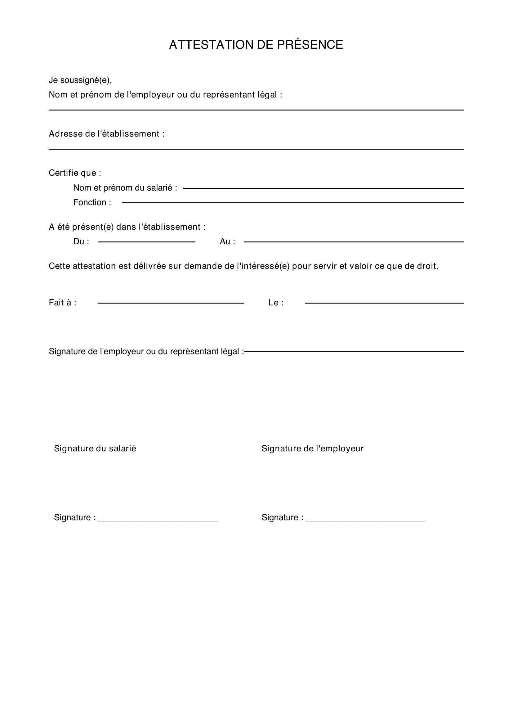 Attestation De Pr sence