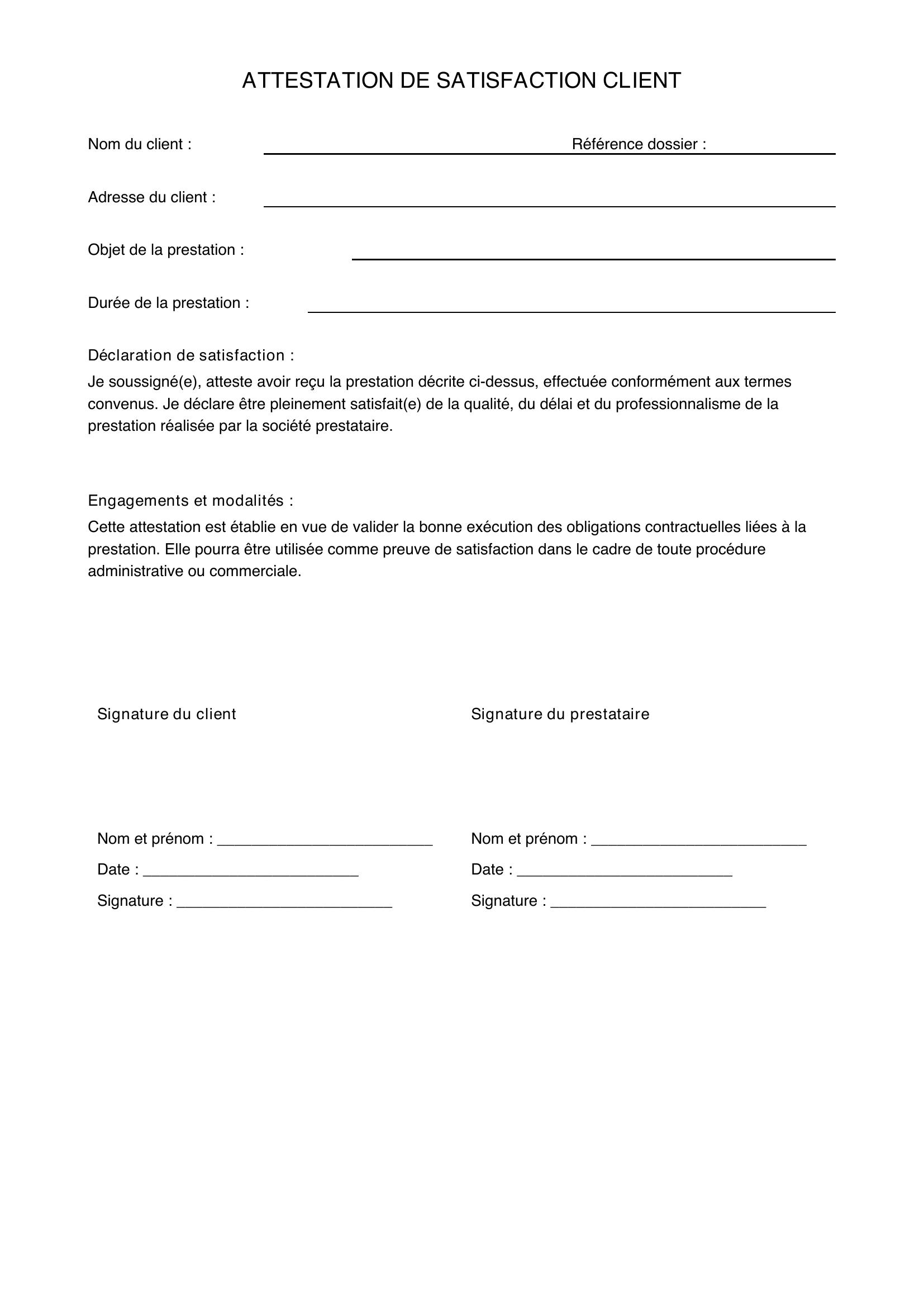 Attestation De Satisfaction