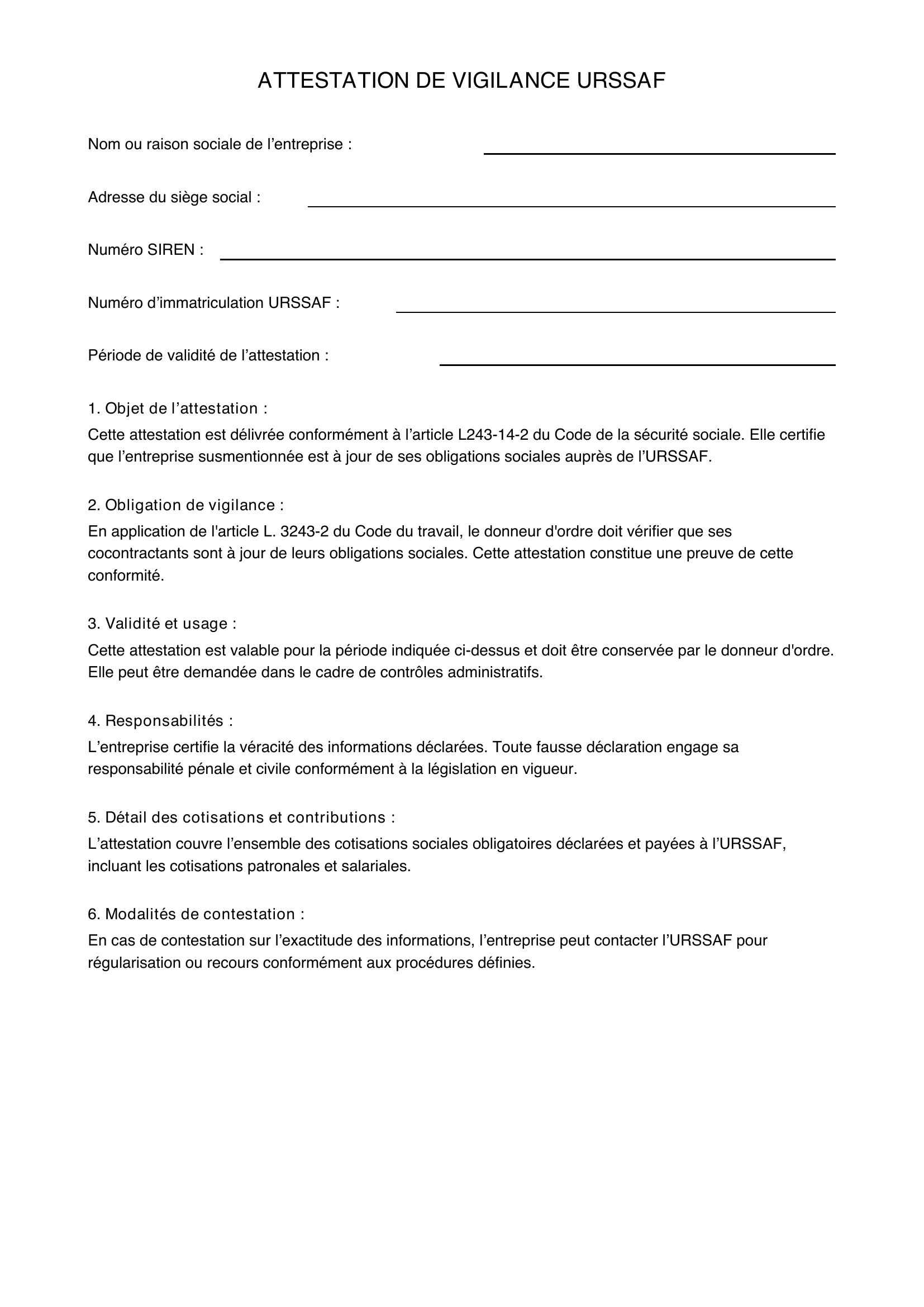 Attestation De Vigilance Urssaf Exemple
