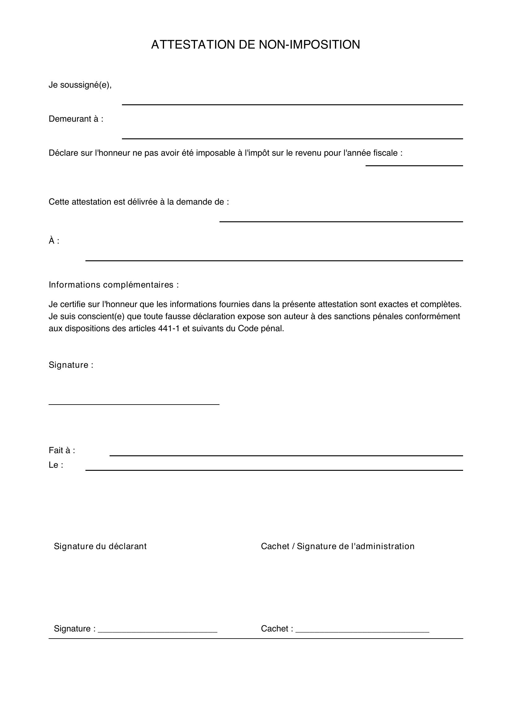 Attestation Non-Imposition