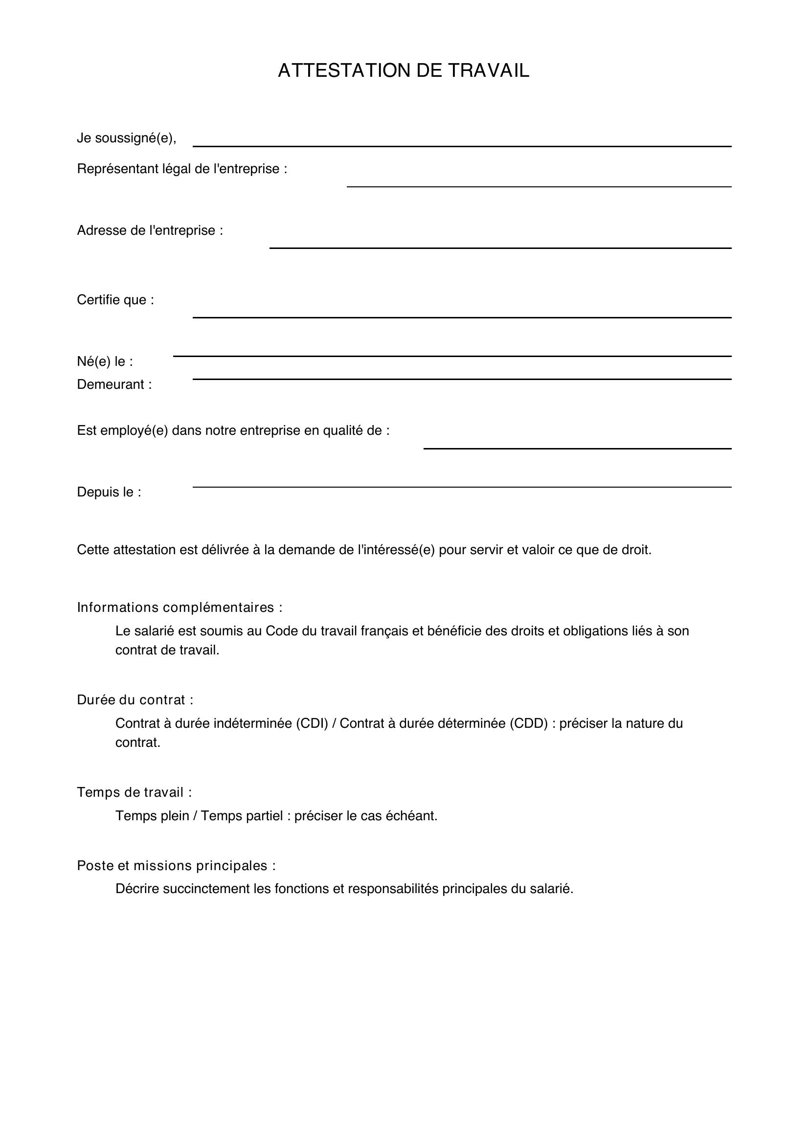 Demande D'Attestation De Travail